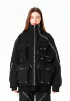 Abrigo puffer técnico con multibolsillos, cuello alto y forro térmico extraíble | MWM [PS_COLORS:BLACK]