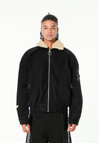 Chaqueta aviador efecto cocodrilo con cuello de borrego y parche de cruz | MWM [PS_COLORS:UNASSIGNED]