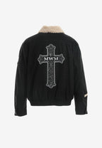 Chaqueta aviador efecto cocodrilo con cuello de borrego y parche de cruz | MWM [PS_COLORS:UNASSIGNED]