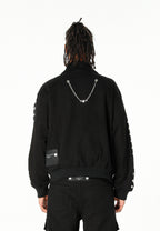 Chaqueta bomber vaquera con grandes bolsillos frontales y botones MWM en las mangas | MWM [PS_COLORS:BLACK]