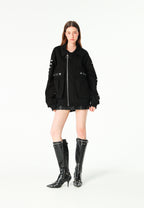 Chaqueta bomber vaquera con grandes bolsillos frontales y botones MWM en las mangas | MWM [PS_COLORS:BLACK]