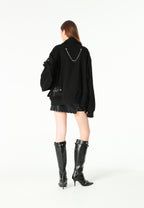 Chaqueta bomber vaquera con grandes bolsillos frontales y botones MWM en las mangas | MWM [PS_COLORS:BLACK]