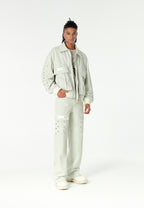 Chaqueta bomber vaquera con grandes bolsillos frontales y botones MWM en las mangas | MWM [PS_COLORS:ECRU-BLUE]