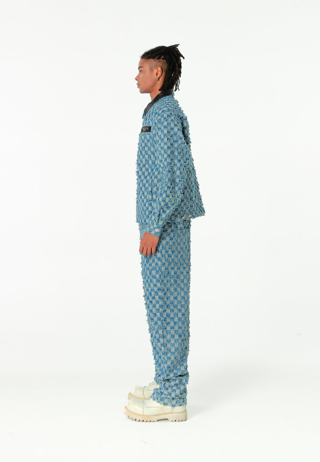 Chaqueta de trabajo jacquard de chenilla con brillo y cuello efecto piel | MWM [PS_COLORS:BLUE]