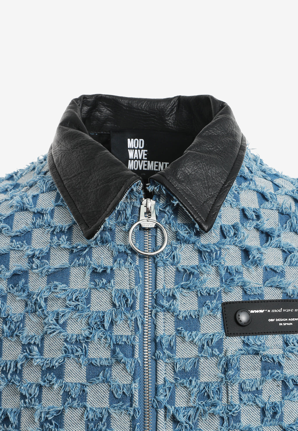 Chaqueta de trabajo jacquard de chenilla con brillo y cuello efecto piel | MWM [PS_COLORS:BLUE]