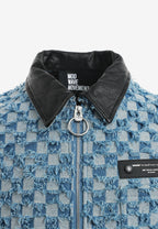Chaqueta de trabajo jacquard de chenilla con brillo y cuello efecto piel | MWM [PS_COLORS:BLUE]