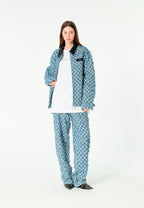 Chaqueta de trabajo jacquard de chenilla con brillo y cuello efecto piel | MWM [PS_COLORS:BLUE]
