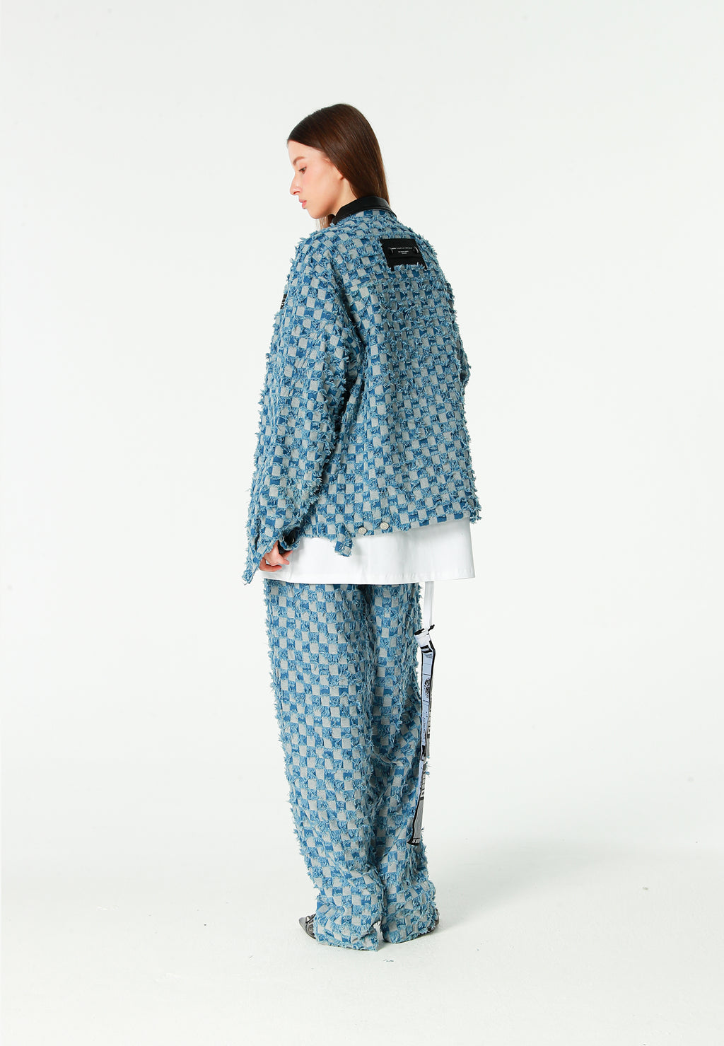 Chaqueta de trabajo jacquard de chenilla con brillo y cuello efecto piel | MWM [PS_COLORS:BLUE]