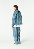 Chaqueta de trabajo jacquard de chenilla con brillo y cuello efecto piel | MWM [PS_COLORS:BLUE]