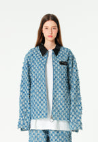 Chaqueta de trabajo jacquard de chenilla con brillo y cuello efecto piel | MWM [PS_COLORS:BLUE]