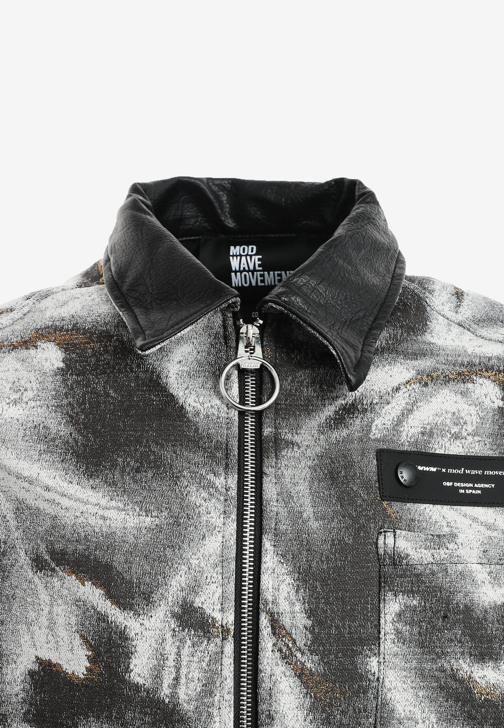 Chaqueta de trabajo jacquard de chenilla con brillo y cuello efecto piel | MWM [PS_COLORS:GREY]