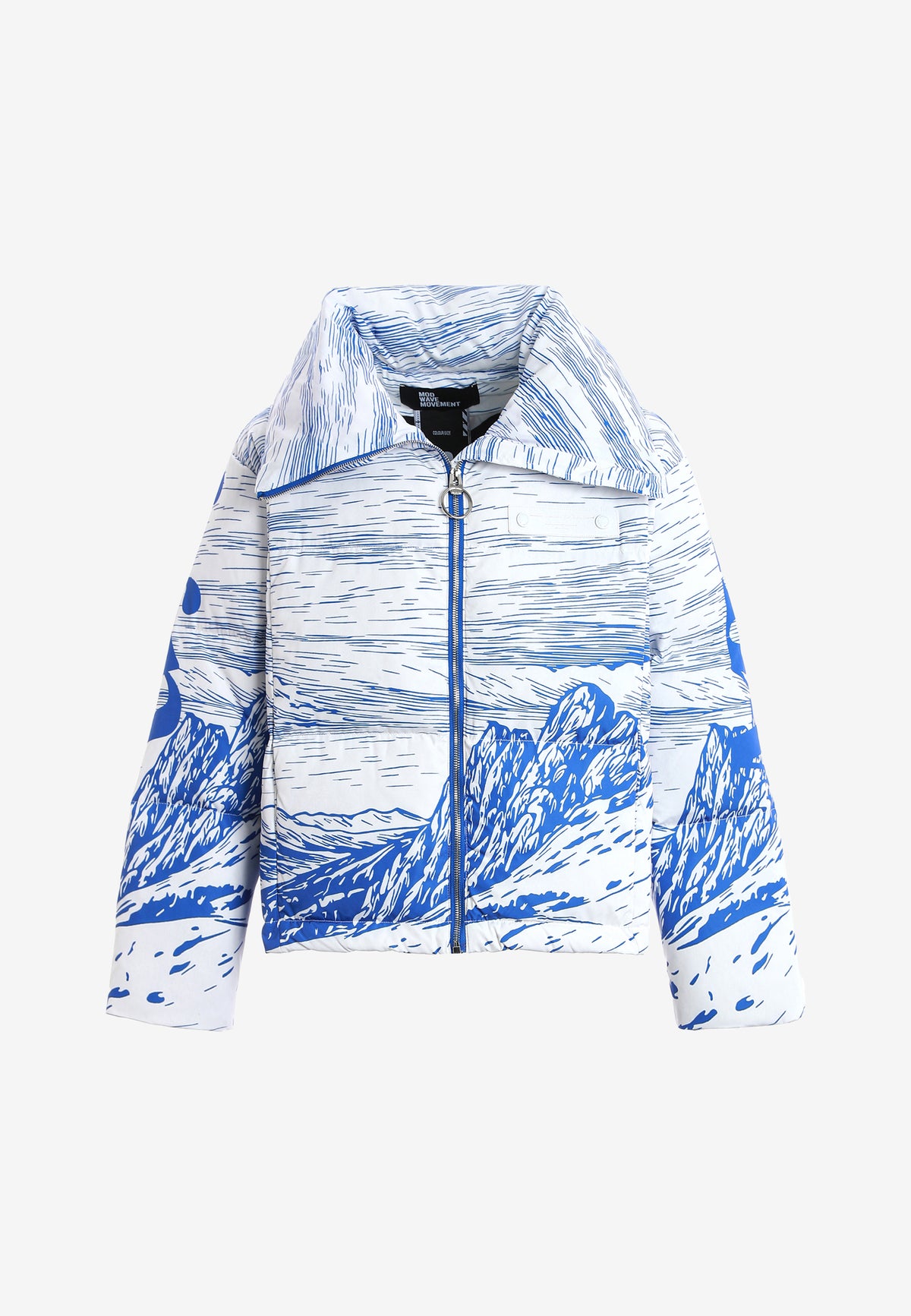 Abrigo puffer con paisaje full-print y cuello alto | MWM [PS_COLORS:BLUE]