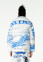 Abrigo puffer con paisaje full-print y cuello alto | MWM [PS_COLORS:BLUE]