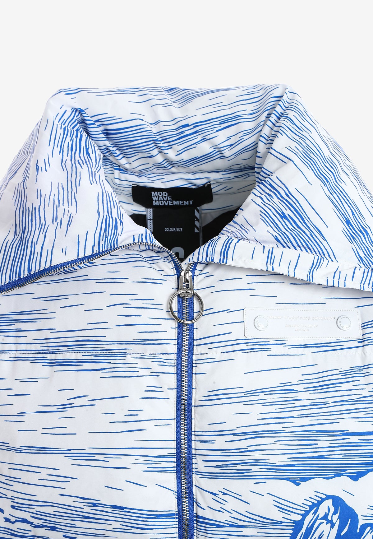 Abrigo puffer con paisaje full-print y cuello alto | MWM [PS_COLORS:BLUE]