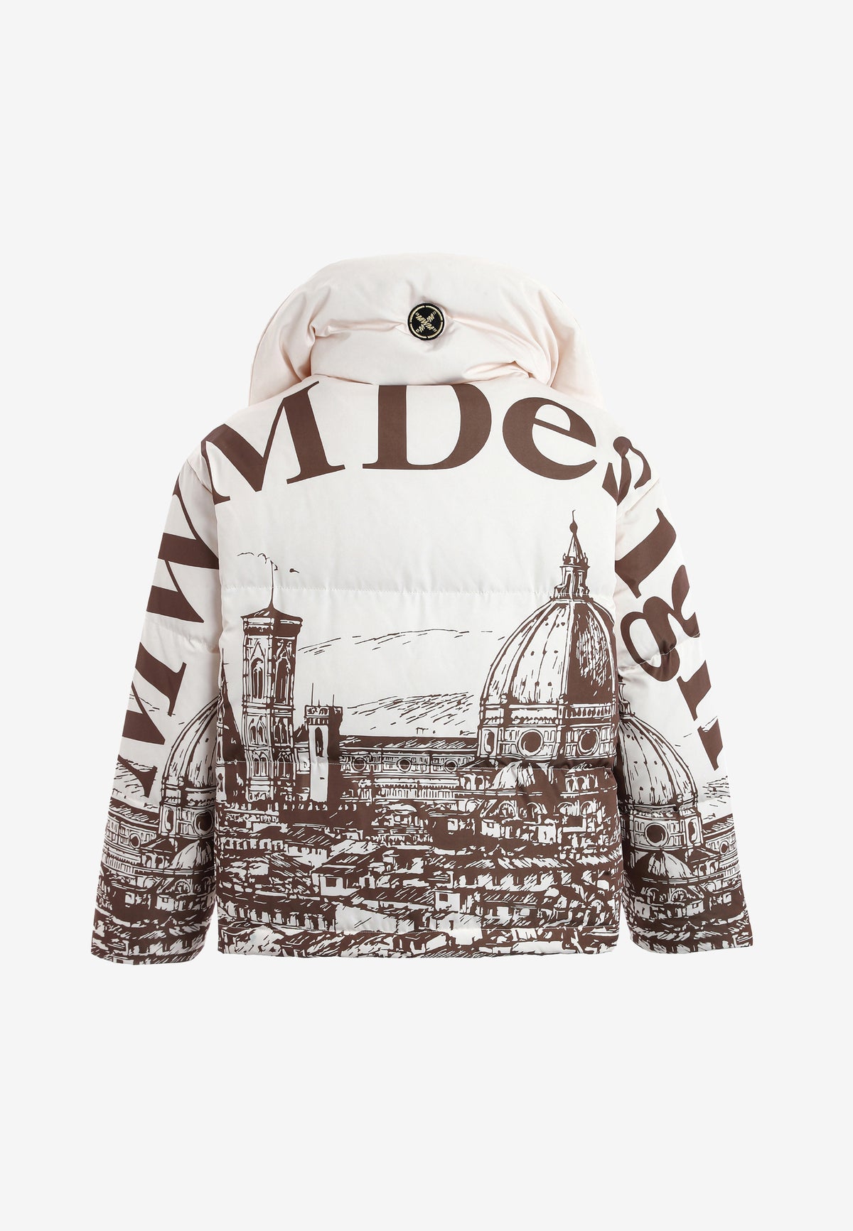 Abrigo puffer con paisaje full-print y cuello alto | MWM [PS_COLORS:BROWN]