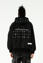 Chaqueta bomber Vanguard Dogs de doble capa con capucha y tachuelas | MWM [PS_COLORS:BLACK]