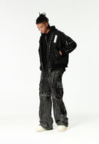 Chaqueta bomber Vanguard Dogs de doble capa con capucha y tachuelas | MWM [PS_COLORS:BLACK]