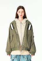 Chaqueta bomber Vanguard Dogs de doble capa con capucha y tachuelas | MWM [PS_COLORS:GREEN]