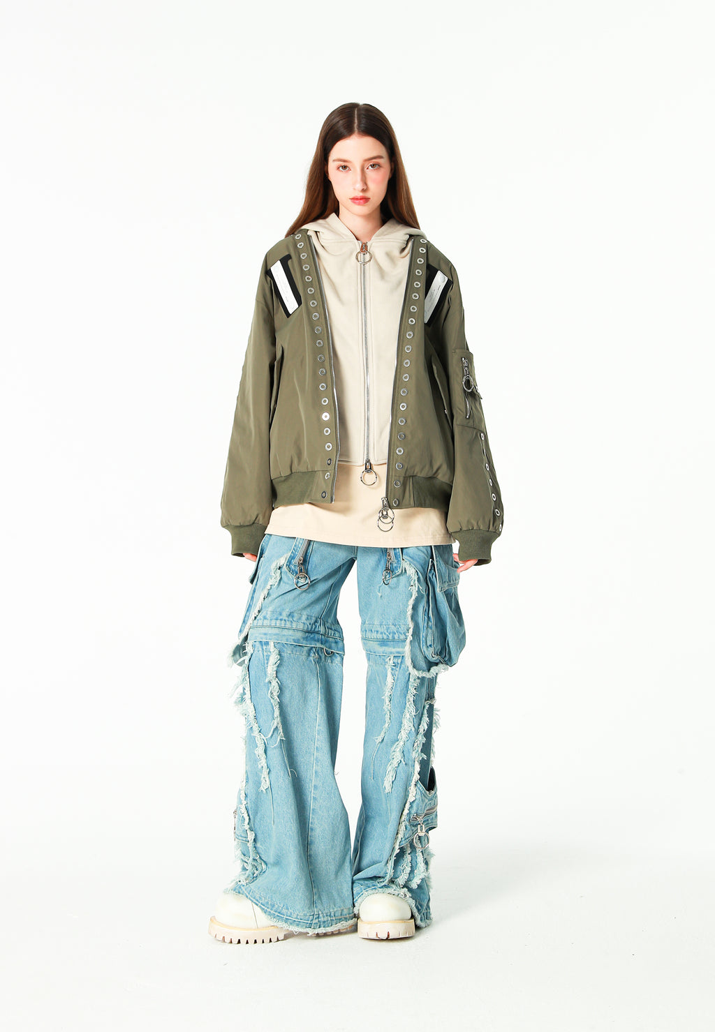 Chaqueta bomber Vanguard Dogs de doble capa con capucha y tachuelas | MWM [PS_COLORS:GREEN]