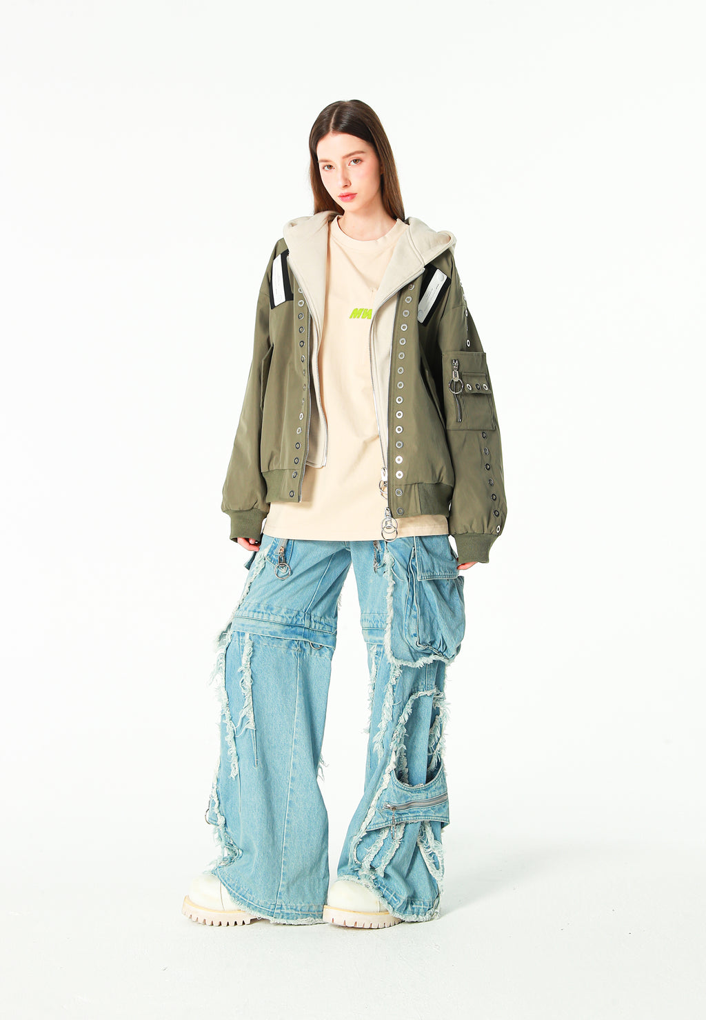 Chaqueta bomber Vanguard Dogs de doble capa con capucha y tachuelas | MWM [PS_COLORS:GREEN]