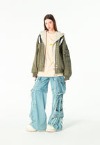 Chaqueta bomber Vanguard Dogs de doble capa con capucha y tachuelas | MWM [PS_COLORS:GREEN]