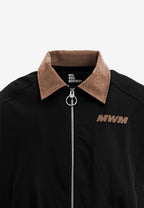 Chaqueta Harrington de canvas con cuello efecto piel y logo bordado | MWM [PS_COLORS:BLACK]