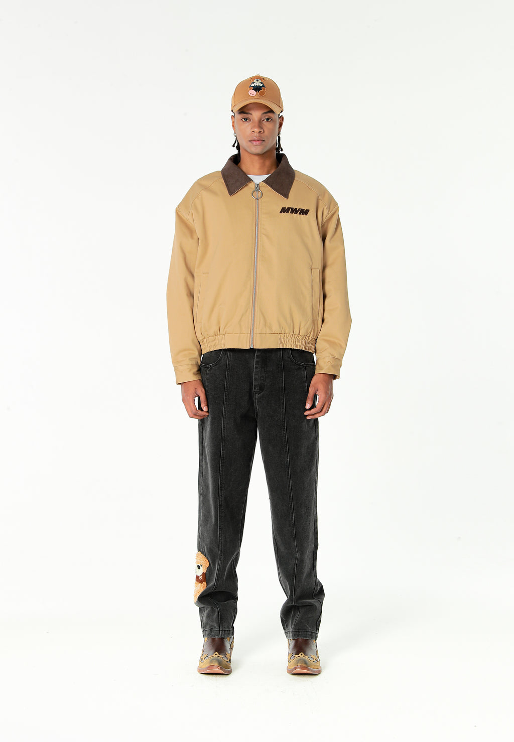 Chaqueta Harrington de canvas con cuello efecto piel y logo bordado | MWM [PS_COLORS:CAMEL]