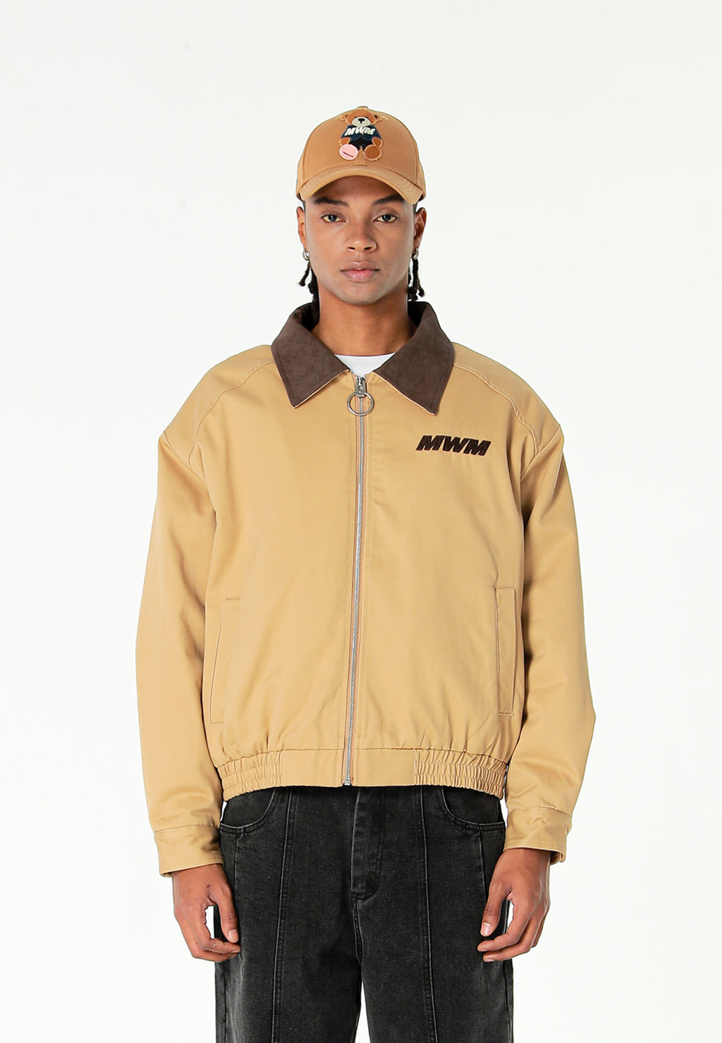 Chaqueta Harrington de canvas con cuello efecto piel y logo bordado | MWM [PS_COLORS:CAMEL]