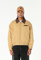 Chaqueta Harrington de canvas con cuello efecto piel y logo bordado | MWM [PS_COLORS:CAMEL]