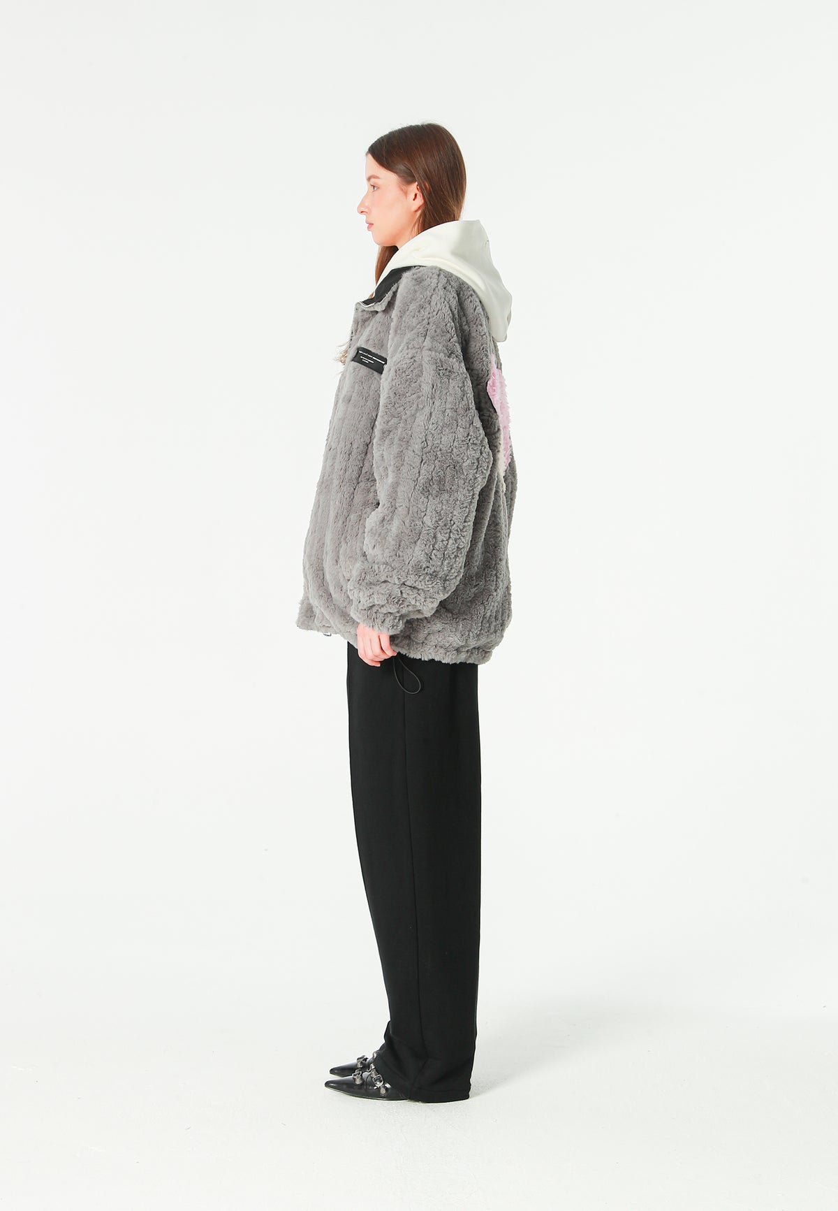 Chaqueta reversible TEDDY de corte relajado con pelo texturizado y parche Mike Bag | MWM [PS_COLORS:GREY]