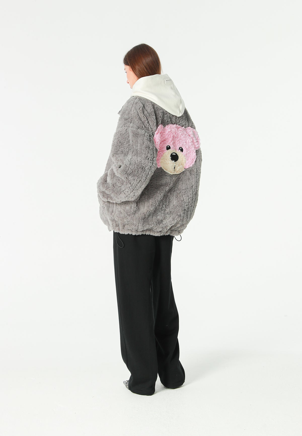 Chaqueta reversible TEDDY de corte relajado con pelo texturizado y parche Mike Bag | MWM [PS_COLORS:GREY]