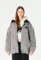 Chaqueta reversible TEDDY de corte relajado con pelo texturizado y parche Mike Bag | MWM [PS_COLORS:GREY]