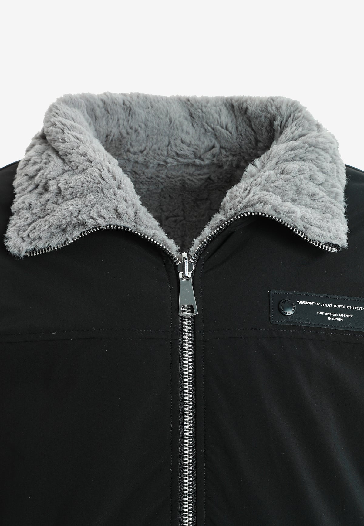 Chaqueta reversible TEDDY de corte relajado con pelo texturizado y parche Mike Bag | MWM [PS_COLORS:GREY]