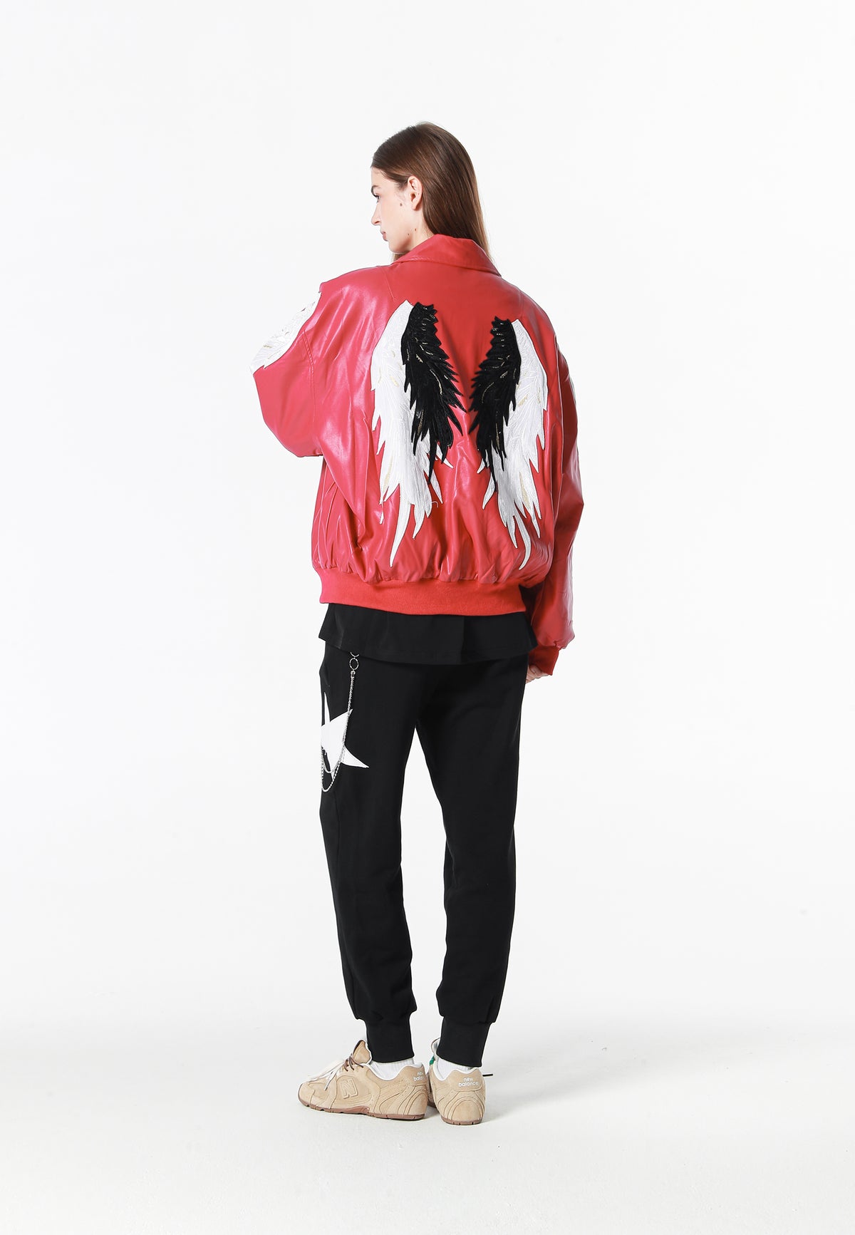 Chaqueta bomber Wings efecto piel con alas en mangas y espalda y forro de pelo extraíble | MWM [PS_COLORS:FUCHSIA]