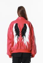 Chaqueta bomber Wings efecto piel con alas en mangas y espalda y forro de pelo extraíble | MWM [PS_COLORS:FUCHSIA]