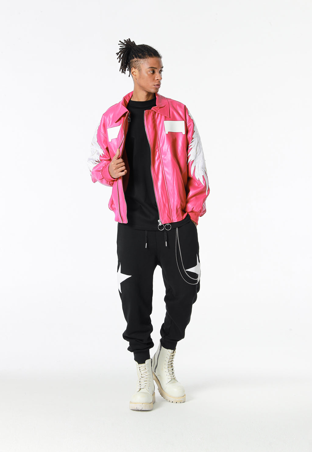 Chaqueta bomber Wings efecto piel con alas en mangas y espalda y forro de pelo extraíble | MWM [PS_COLORS:FUCHSIA]