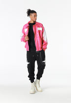 Chaqueta bomber Wings efecto piel con alas en mangas y espalda y forro de pelo extraíble | MWM [PS_COLORS:FUCHSIA]
