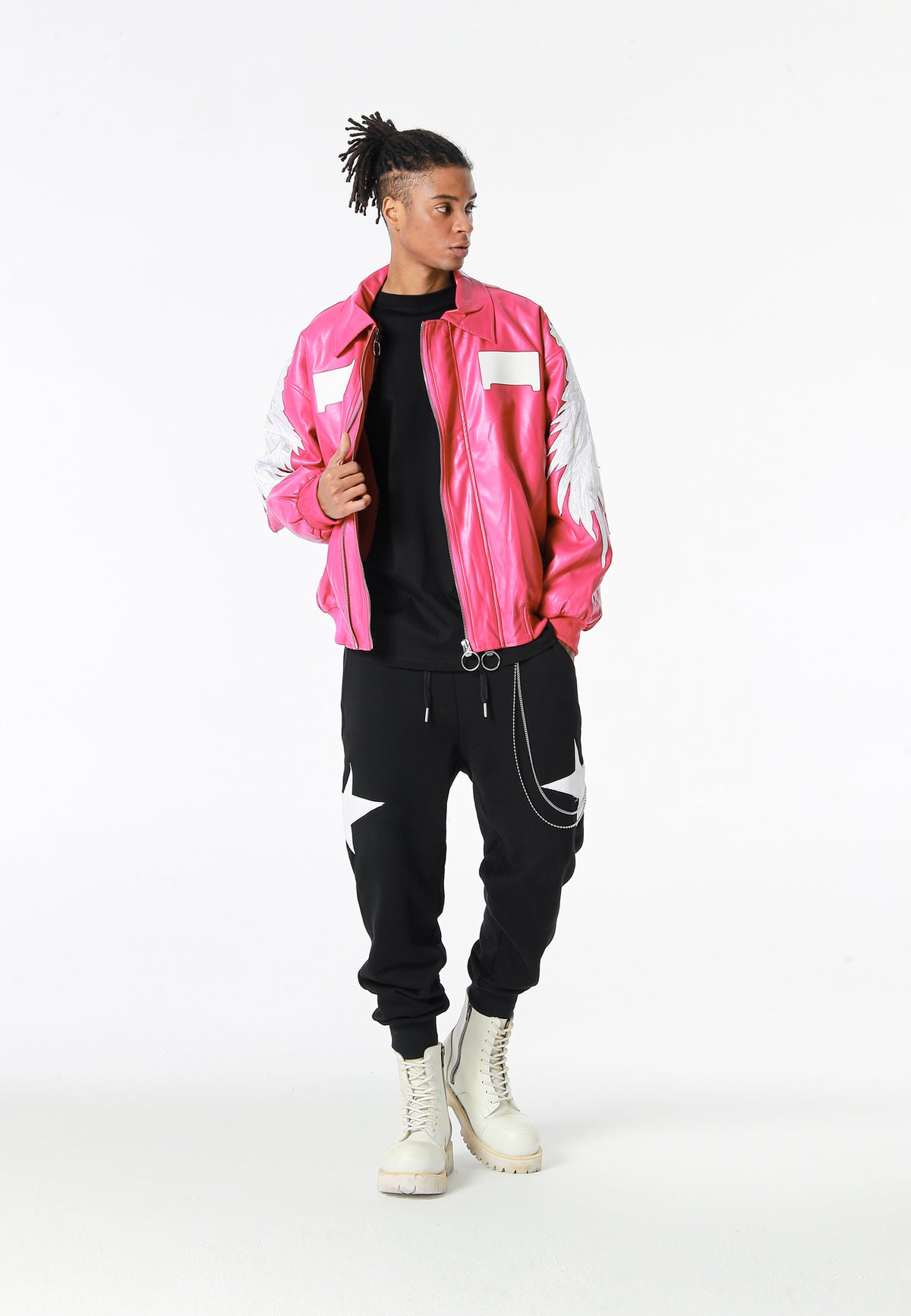 Chaqueta bomber Wings efecto piel con alas en mangas y espalda y forro de pelo extraíble | MWM [PS_COLORS:FUCHSIA]