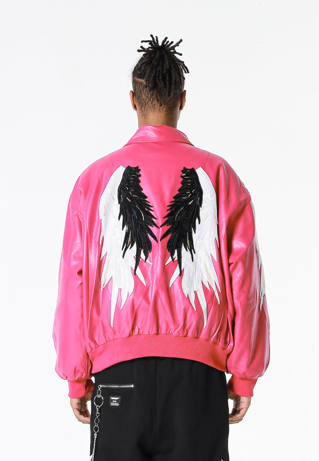 Chaqueta bomber Wings efecto piel con alas en mangas y espalda y forro de pelo extraíble | MWM [PS_COLORS:FUCHSIA]