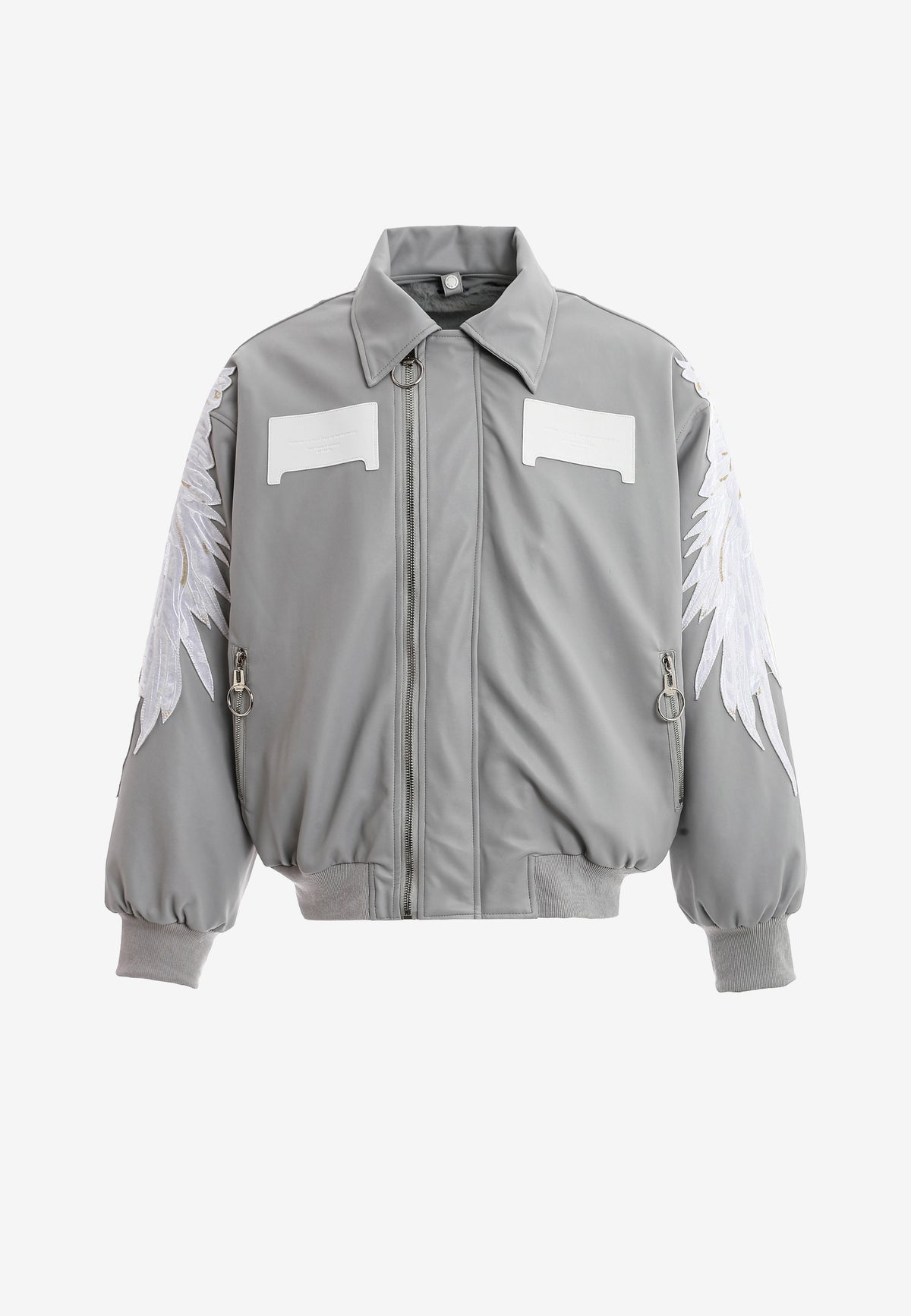 Chaqueta bomber Wings efecto piel con alas en mangas y espalda y forro de pelo extraíble | MWM [PS_COLORS:GREY]