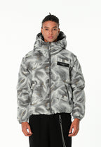 Abrigo puffer jacquard de chenilla con brillo, capucha y mangas desmontables | MWM [PS_COLORS:GREY]
