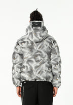 Abrigo puffer jacquard de chenilla con brillo, capucha y mangas desmontables | MWM [PS_COLORS:GREY]