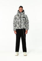 Abrigo puffer jacquard de chenilla con brillo, capucha y mangas desmontables | MWM [PS_COLORS:GREY]