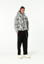 Abrigo puffer jacquard de chenilla con brillo, capucha y mangas desmontables | MWM [PS_COLORS:GREY]