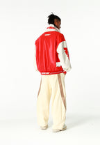 Chaqueta Iconic Logos efecto piel colorblock con cuello alto y cuatro bolsillos | MWM [PS_COLORS:RED]