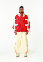Chaqueta Iconic Logos efecto piel colorblock con cuello alto y cuatro bolsillos | MWM [PS_COLORS:RED]