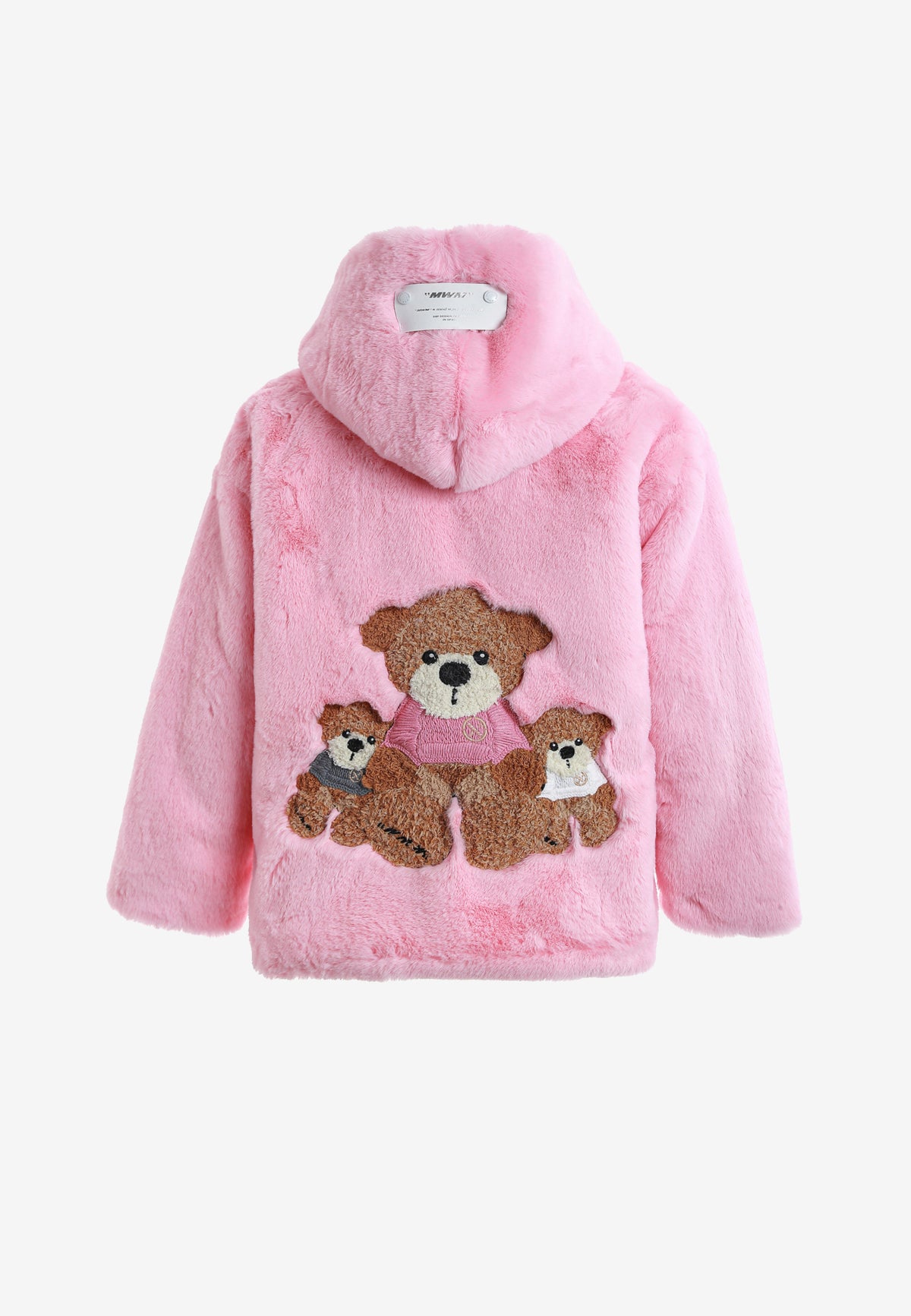 Abrigo TEDDY de pelo con capucha y parches Teddy en pecho y espalda | MWM [PS_COLORS:PINK]