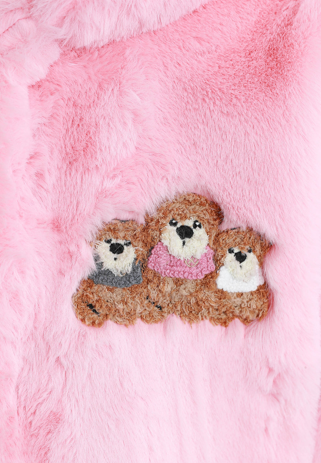 Abrigo TEDDY de pelo con capucha y parches Teddy en pecho y espalda | MWM [PS_COLORS:PINK]