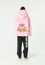 Abrigo TEDDY de pelo con capucha y parches Teddy en pecho y espalda | MWM [PS_COLORS:PINK]