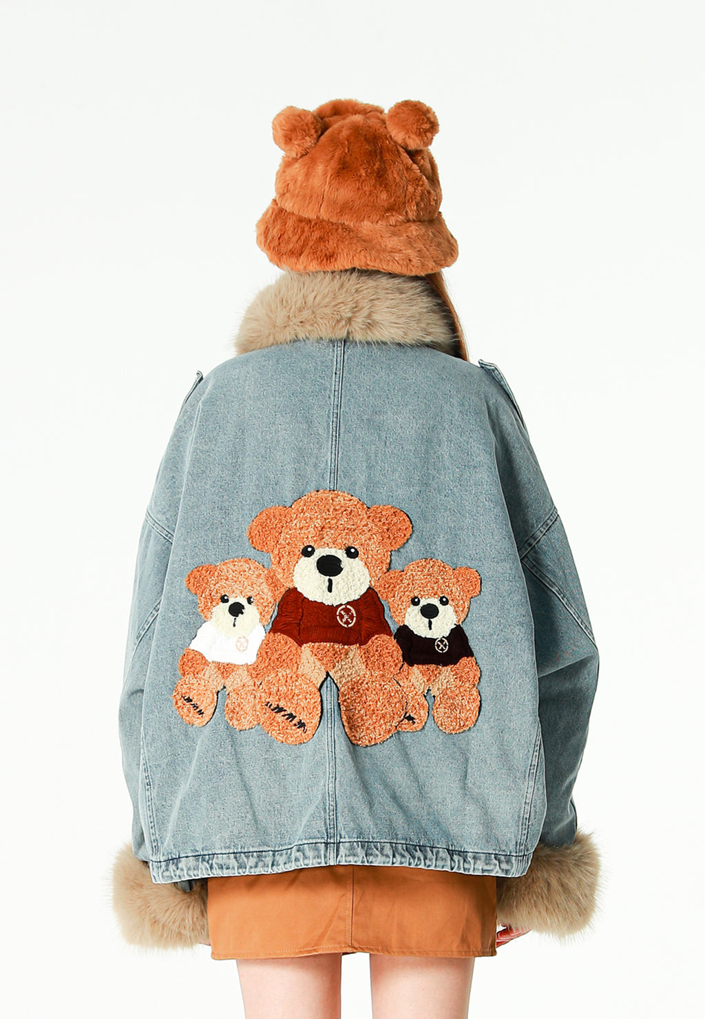 Gorro bucket de pelo con oso Teddy y orejas | MWM [PS_COLORS:BROWN]